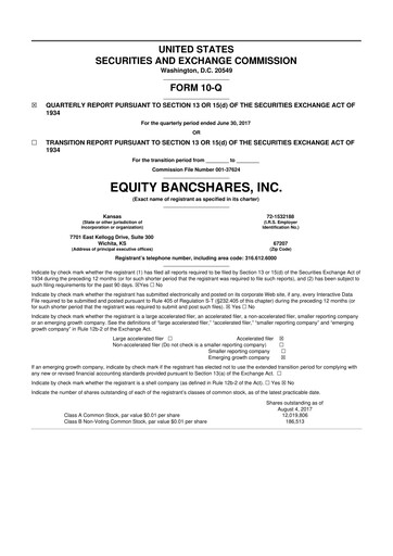 Thumbnail Equity Bancshares 10-Q Quarterly Report FY2017 