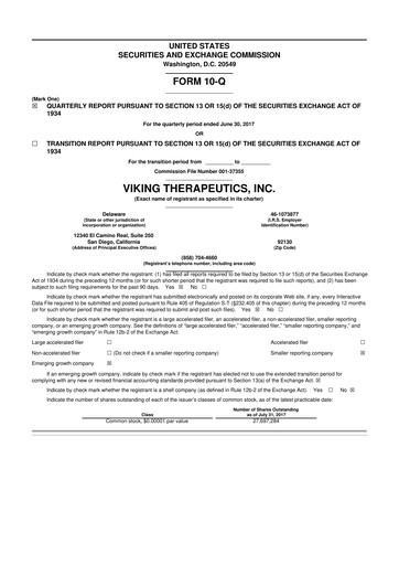 Vorschaubild Viking Therapeutics
 10-Q Quartalsbericht 2017 
