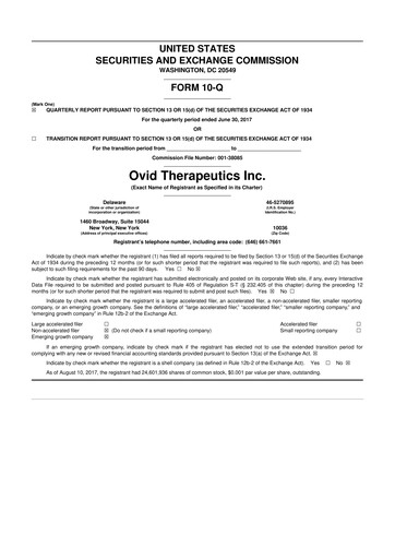 Vorschaubild Ovid Therapeutics
 10-Q Quartalsbericht 2017 