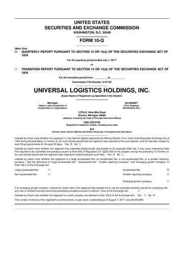 Thumbnail Universal Logistics Holdings 10-Q Quarterly Report FY2017 