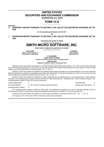 Miniature Smith Micro Software
 10-Q Rapport trimestriel 2017 