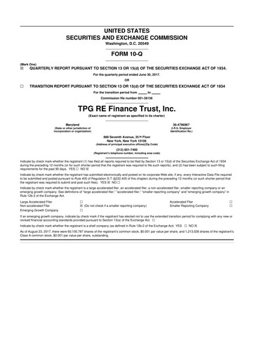 Thumbnail TPG Real Estate Finance Trust
 10-Q Quarterly Report FY2017 