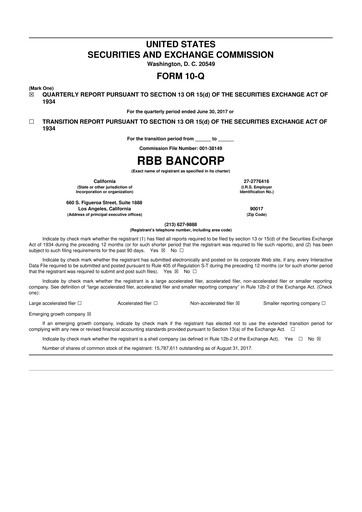 Thumbnail RBB Bancorp 10-Q Quarterly Report FY2017 