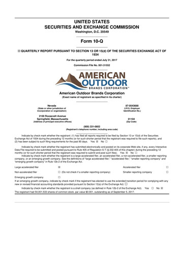 Thumbnail Smith & Wesson 10-Q Quarterly Report FY2018 