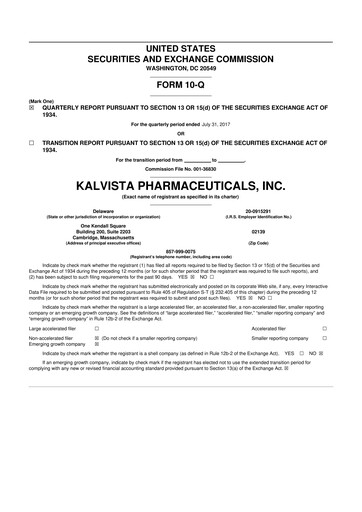 Vorschaubild KalVista Pharmaceuticals 10-Q Quartalsbericht 2018 