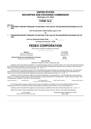 Thumbnail FedEx 10-Q Quarterly Report FY2018 