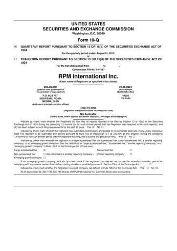 Thumbnail RPM International
 10-Q Quarterly Report FY2018 