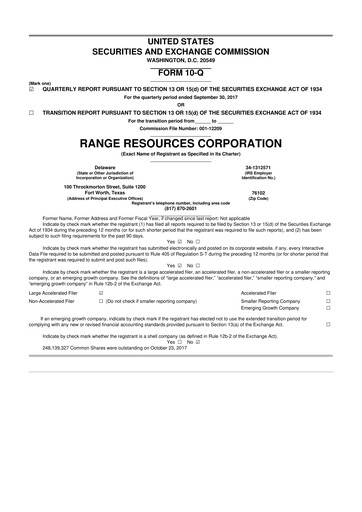 Thumbnail Range Resources
 10-Q Quarterly Report FY2017 