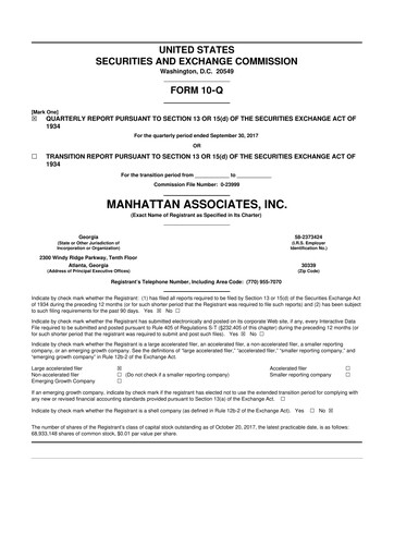 Thumbnail Manhattan Associates
 10-Q Quarterly Report FY2017 