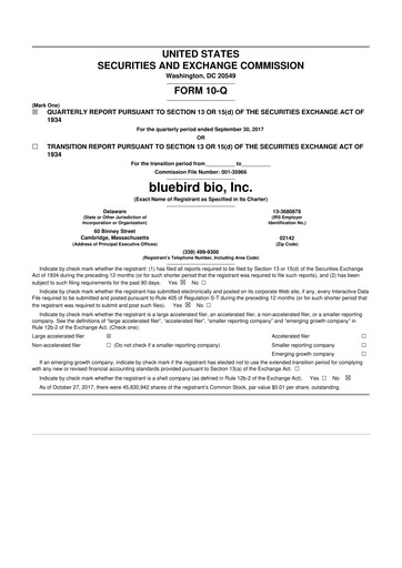 Thumbnail bluebird bio
 10-Q Quarterly Report FY 