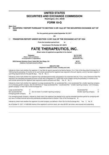 Thumbnail Fate Therapeutics
 10-Q Quarterly Report FY2017 