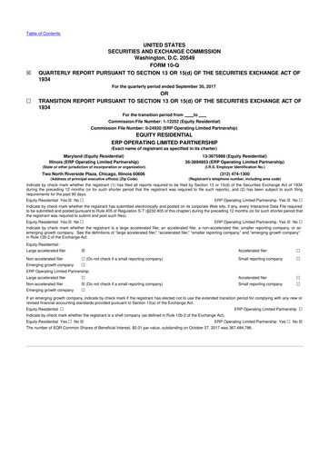 Thumbnail Equity Residential
 10-Q Quarterly Report FY 