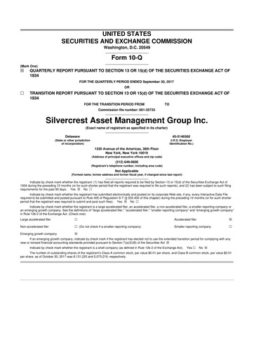 Vorschaubild Silvercrest Asset Management Group 10-Q Quartalsbericht 2017 