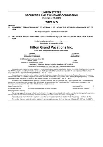 Thumbnail Hilton Grand Vacations
 10-Q Quarterly Report FY 