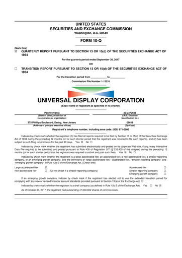 Vorschaubild Universal Display Corporation
 10-Q Quartalsbericht 2017 