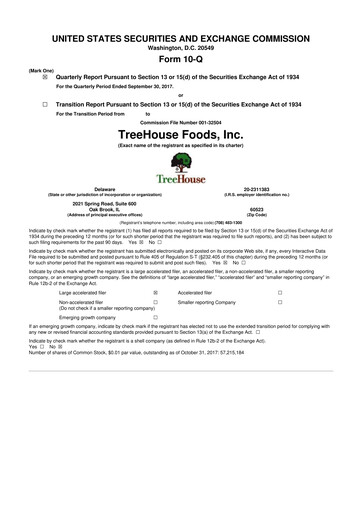 Miniature TreeHouse Foods
 10-Q Rapport trimestriel 2017 
