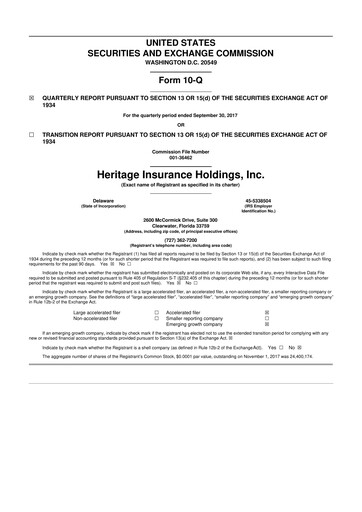 Thumbnail Heritage Insurance 10-Q Quarterly Report FY2017 