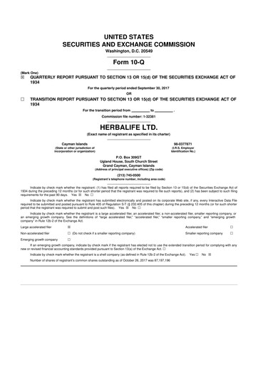 Thumbnail Herbalife 10-Q Quarterly Report FY2017 