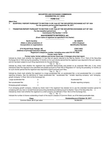 Thumbnail Martin Marietta Materials 10-Q Quarterly Report FY2017 