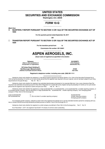 Miniature Aspen Aerogels 10-Q Rapport trimestriel 2017 