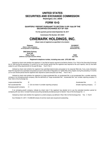 Thumbnail Cinemark Theatres
 10-Q Quarterly Report FY 