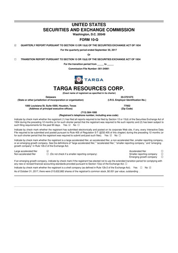 Thumbnail Targa Resources
 10-Q Quarterly Report FY2017 