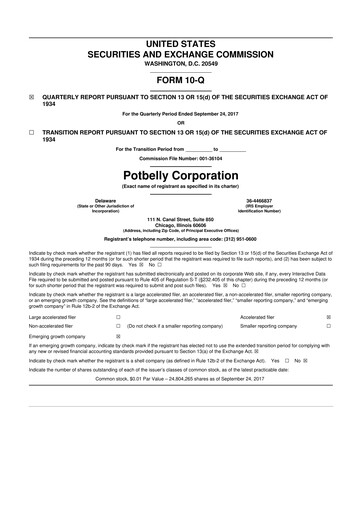 Thumbnail Potbelly Corporation 10-Q Quarterly Report FY2017 