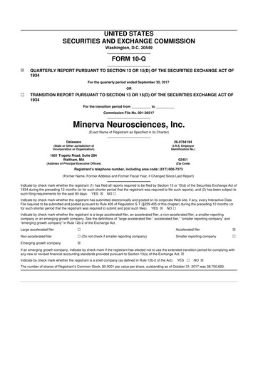 Thumbnail Minerva Neurosciences
 10-Q Quarterly Report FY 