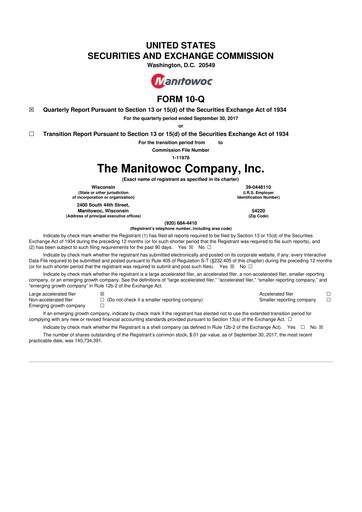 Thumbnail The Manitowoc Company
 10-Q Quarterly Report FY2017 