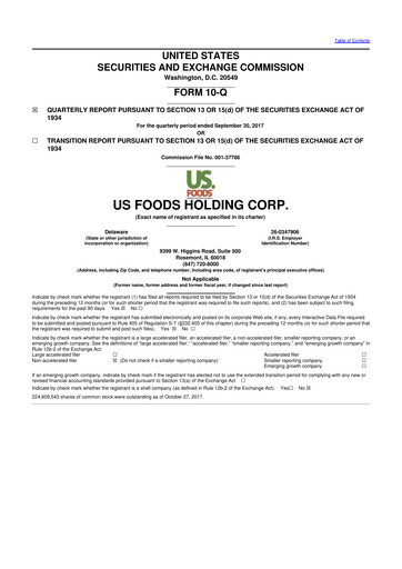 Thumbnail US Foods 10-Q Quarterly Report FY2017 