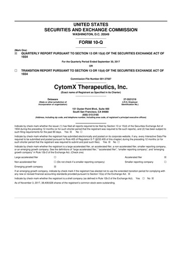 Thumbnail CytomX Therapeutics
 10-Q Quarterly Report FY 
