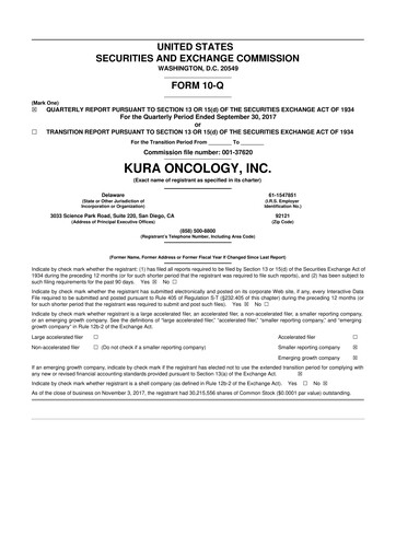 Miniature Kura Oncology
 10-Q Rapport trimestriel 2017 