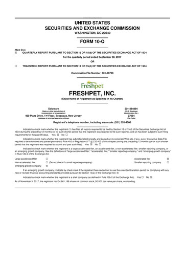 Thumbnail Freshpet 10-Q Quarterly Report FY2017 