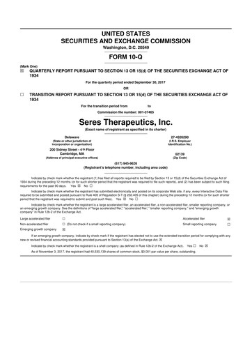 Thumbnail Seres Therapeutics 10-Q Quarterly Report FY2017 