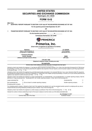 Thumbnail Primerica
 10-Q Quarterly Report FY2017 