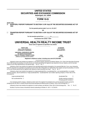 Thumbnail Universal Health Realty Income Trust 10-Q Quarterly Report FY2017 