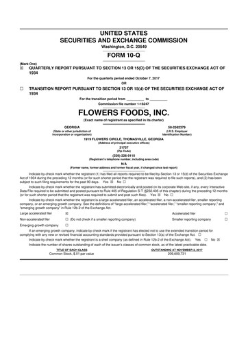 Thumbnail Flowers Foods
 10-Q Quarterly Report FY2017 