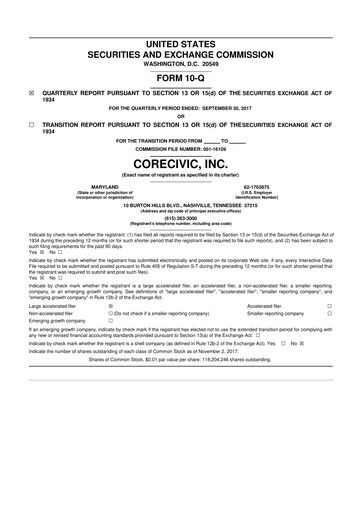 Thumbnail CoreCivic 10-Q Quarterly Report FY2017 