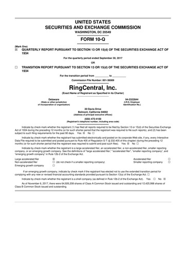 Thumbnail RingCentral
 10-Q Quarterly Report FY 