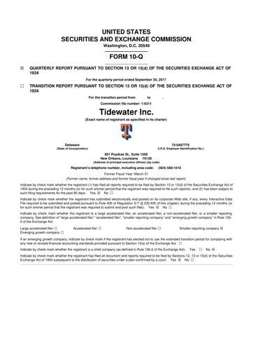 Thumbnail Tidewater 10-Q Quarterly Report FY2018 