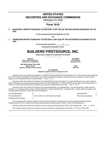 Thumbnail Builders FirstSource
 10-Q Quarterly Report FY2017 