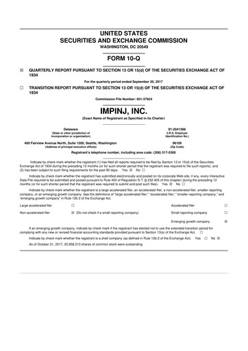 Miniature Impinj 10-Q Rapport trimestriel 2017 