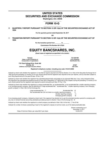Thumbnail Equity Bancshares 10-Q Quarterly Report FY2017 