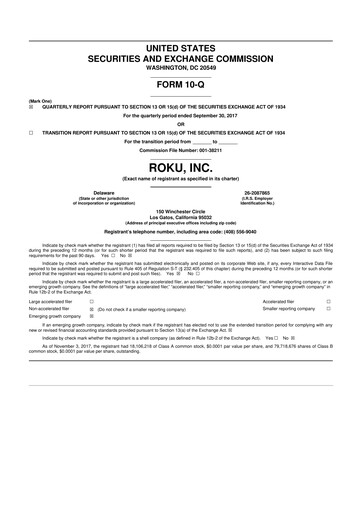 Vorschaubild Roku 10-Q Quartalsbericht 2017 