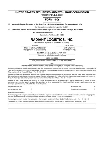 Thumbnail Radiant Logistics
 10-Q Quarterly Report FY2018 