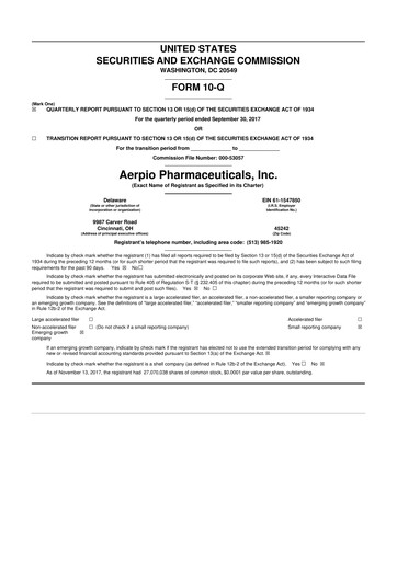 Miniature Aadi Bioscience 10-Q Rapport trimestriel 2017 