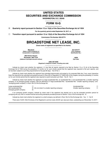 Thumbnail Broadstone Net Lease 10-Q Quarterly Report FY2017 