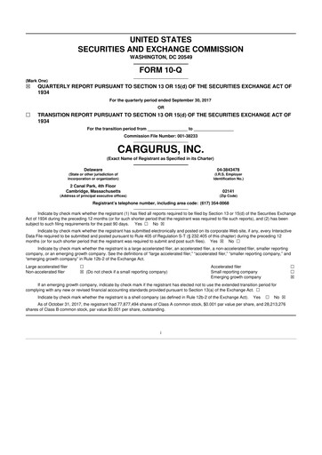 Thumbnail CarGurus 10-Q Quarterly Report FY 