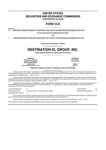 Thumbnail Destination XL 10-Q Quarterly Report FY2017 