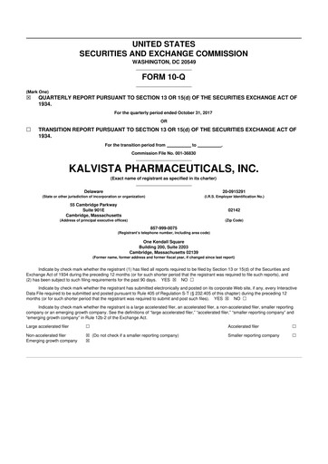 Vorschaubild KalVista Pharmaceuticals 10-Q Quartalsbericht 2018 
